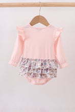 Pink floral bow applique ruffle bubble - ARIA KIDS