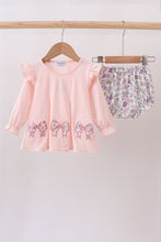 Pink floral bow applique bloomer set - ARIA KIDS
