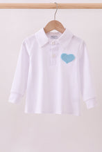 Blue heart french knot button down top - ARIA KIDS