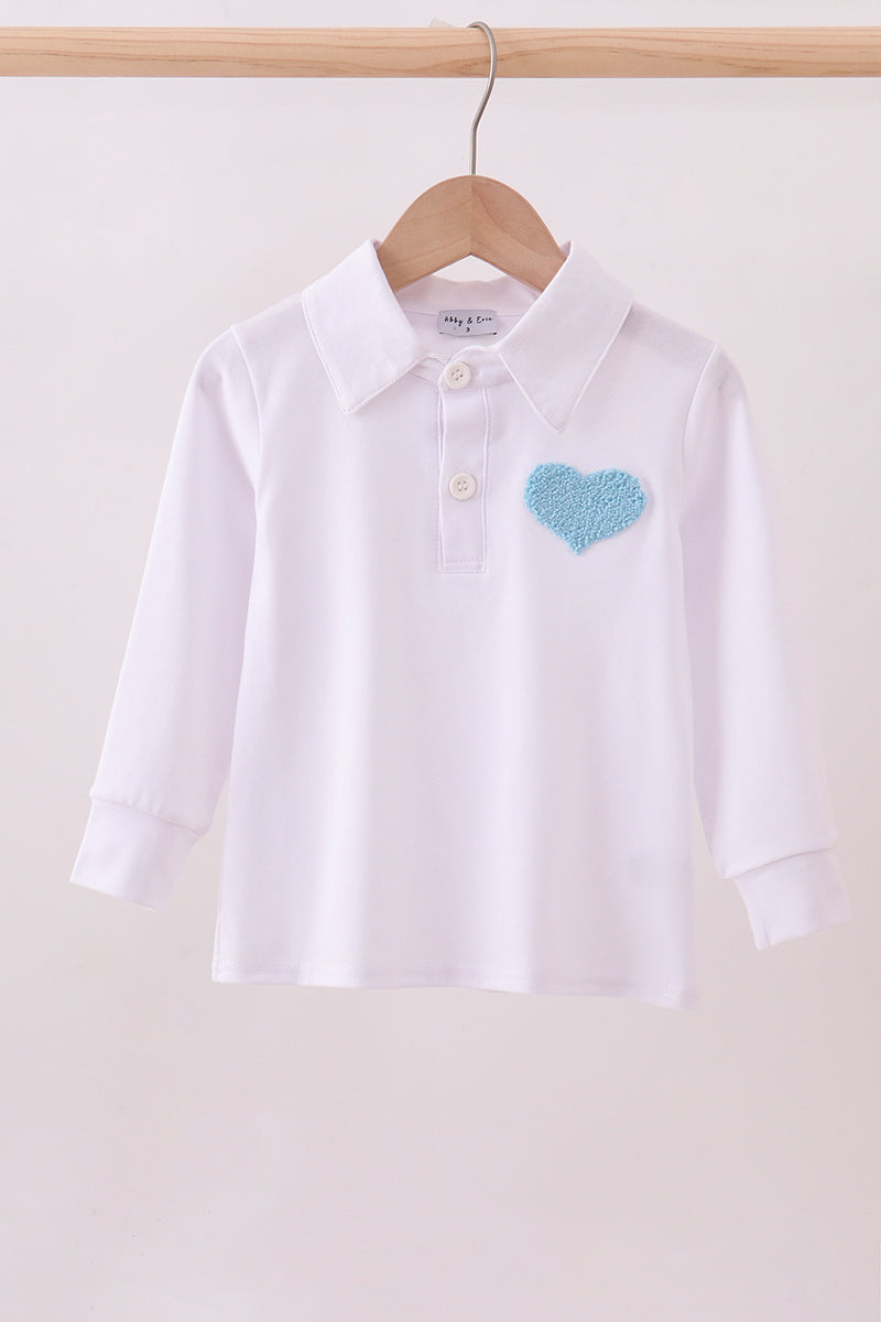 Blue heart french knot button down top - ARIA KIDS