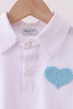 Blue heart french knot button down top - ARIA KIDS