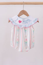 Blue floral I love MAMA smocked ruffle bubble