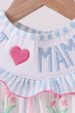 Blue floral I love MAMA smocked ruffle bubble