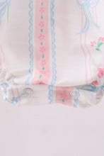 Blue floral I love MAMA smocked ruffle bubble