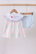 Blue floral I love MAMA smocked ruffle bloomer set