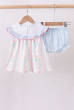 Blue floral I love MAMA smocked ruffle bloomer set