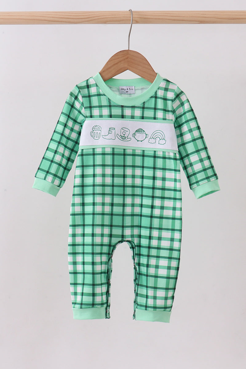 Green parade embroidery gingham romper - ARIA KIDS