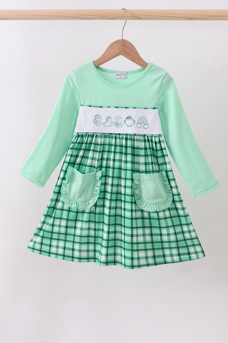 Green parade embroidery gingham dress - ARIA KIDS