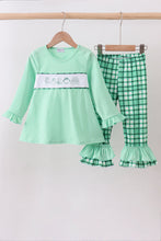 Green parade embroidery ruffle gingham pants set - ARIA KIDS