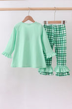 Green parade embroidery ruffle gingham pants set - ARIA KIDS