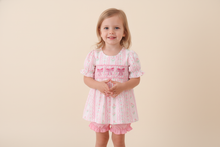 Pink floral bow smocked bloomer set - ARIA KIDS