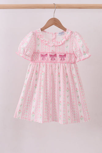 Pink floral bow smocked dress - ARIA KIDS