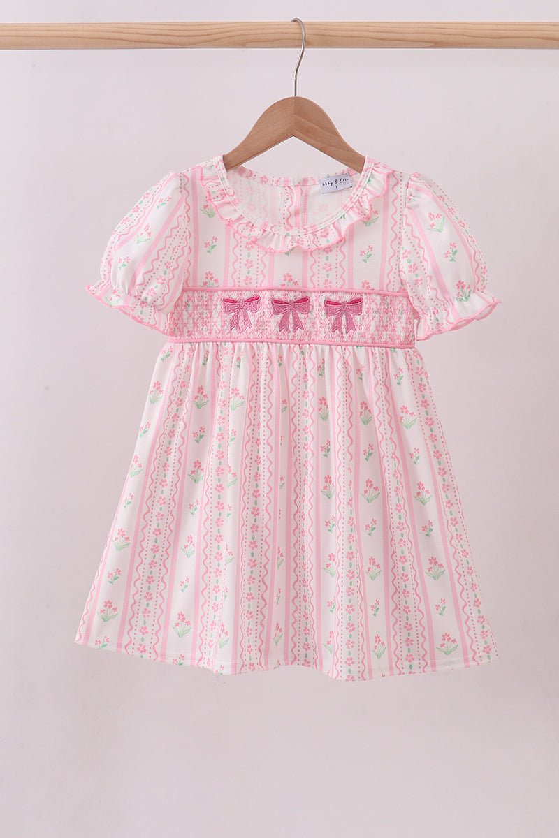 Pink floral bow smocked dress - ARIA KIDS