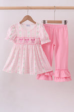 Pink floral bow smocked ruffle pants set - ARIA KIDS