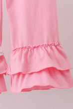 Pink floral bow smocked ruffle pants set - ARIA KIDS