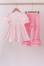 Pink floral bow smocked ruffle pants set - ARIA KIDS