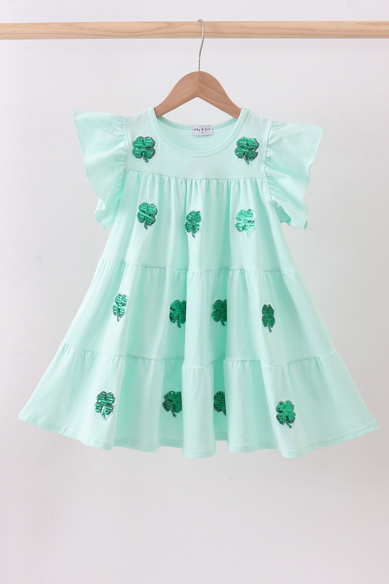 Mint clover sequin ruffle tiered dress - ARIA KIDS