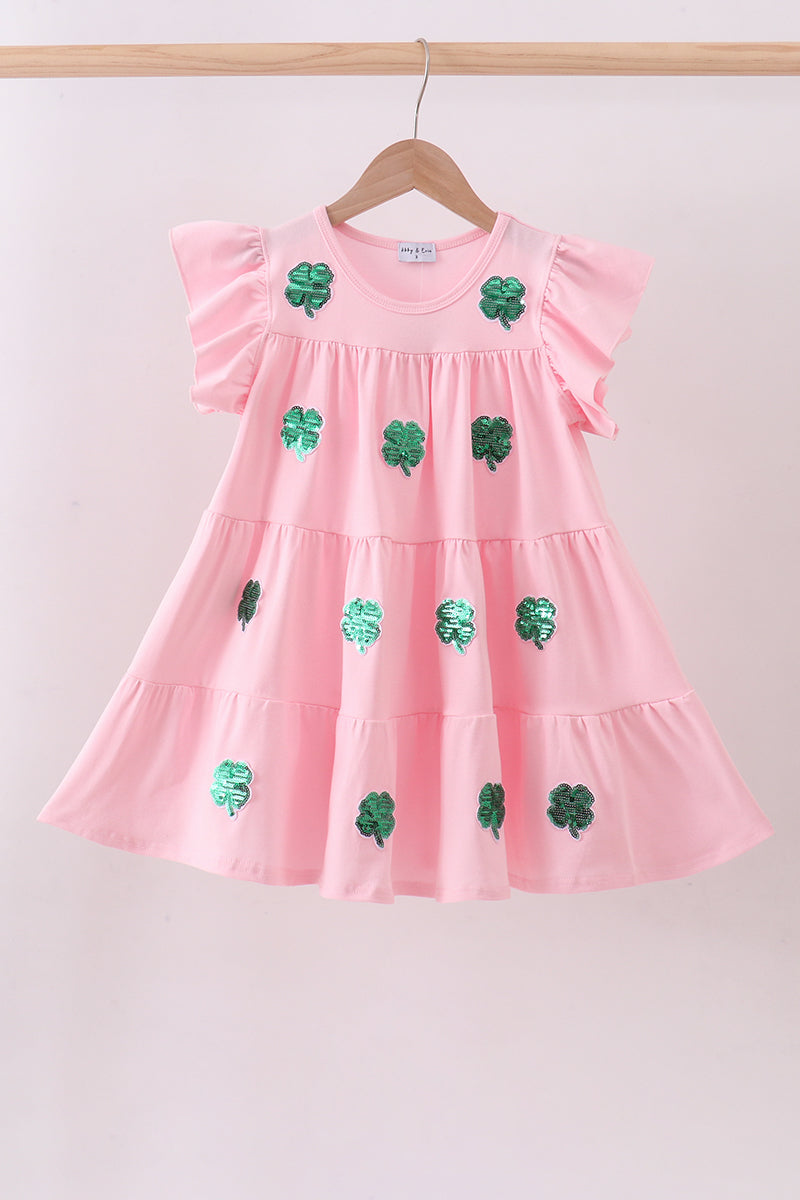 Pink clover sequin ruffle tiered dress - ARIA KIDS