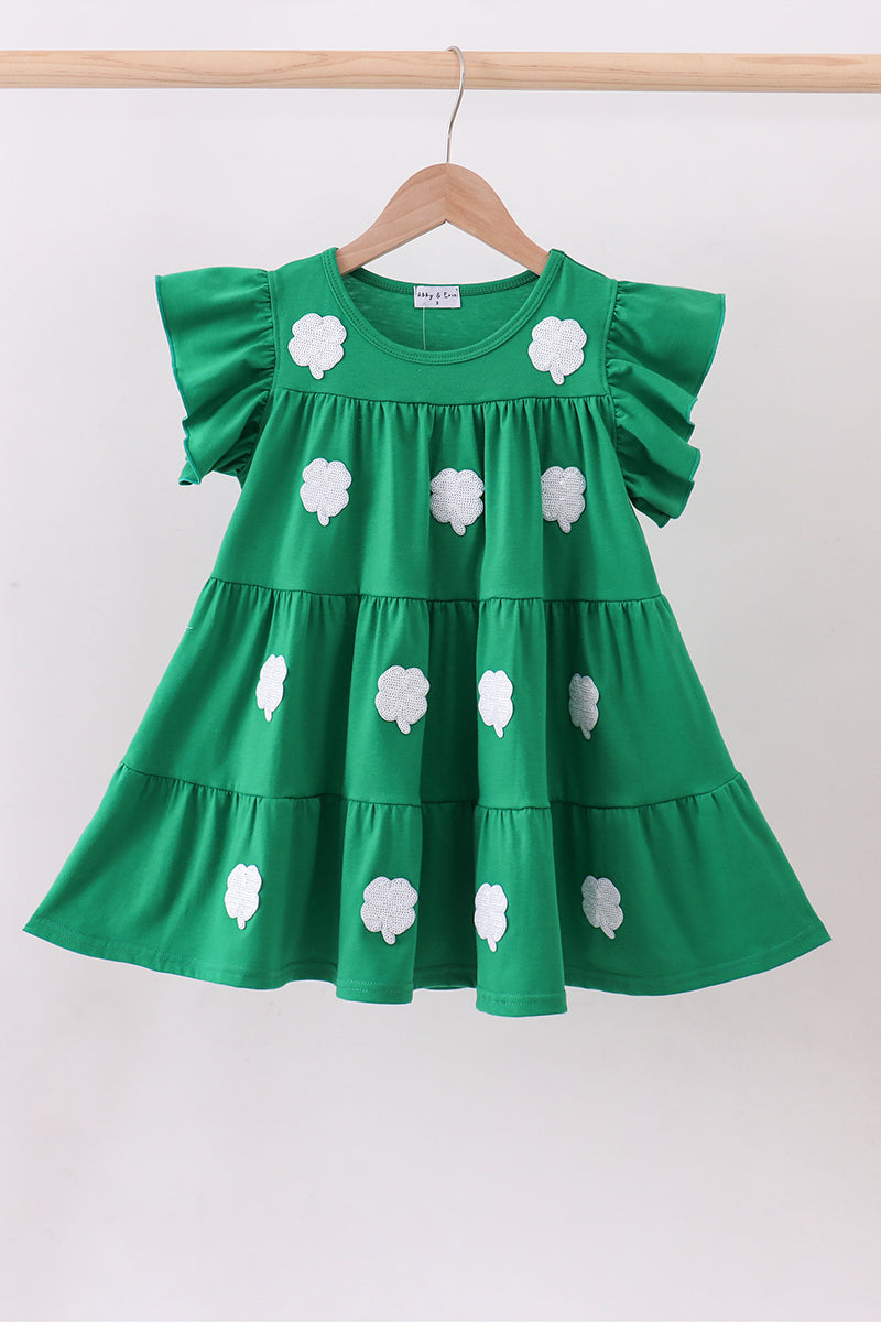 Green clover sequin ruffle tiered dress - ARIA KIDS