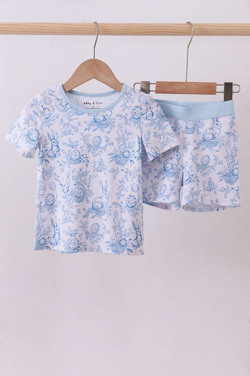 Blue bunny egg bamboo pajama shorts set - ARIA KIDS