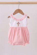 Pink cross jacquard embroidery ruffle bubble - ARIA KIDS