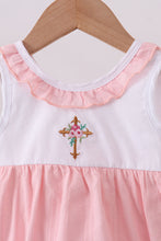 Pink cross jacquard embroidery ruffle bubble - ARIA KIDS