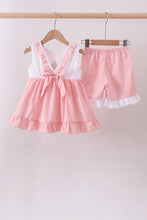 Pink cross jacquard embroidery shorts set - ARIA KIDS