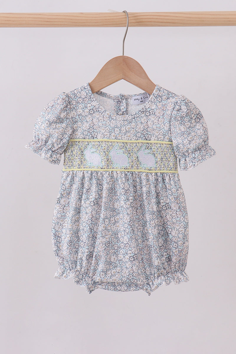 Floral bunny smocked bubble - ARIA KIDS