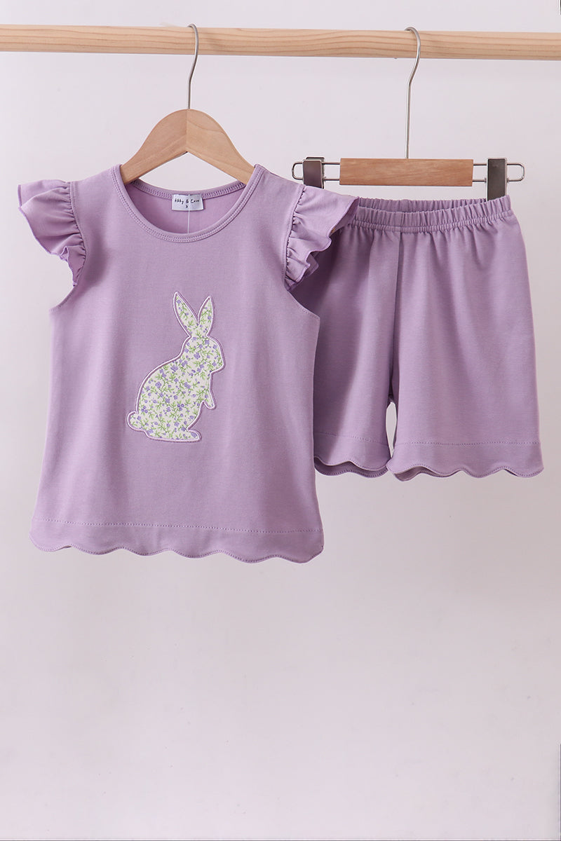 Purple bunny applique ruffle shorts set - ARIA KIDS
