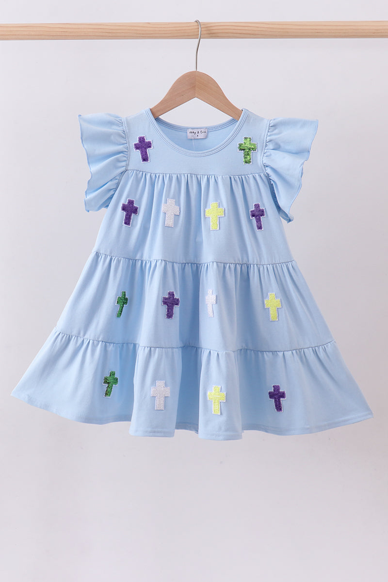 Blue cross sequin tiered dress - ARIA KIDS