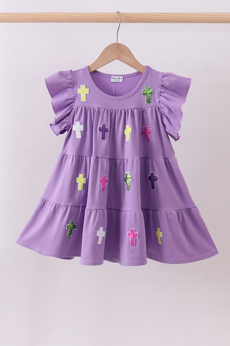 Lavender cross sequin tiered dress - ARIA KIDS