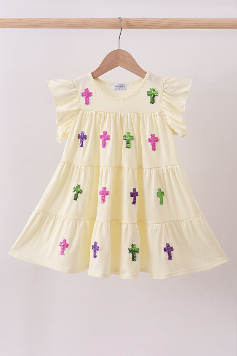 Yellow cross sequin tiered dress - ARIA KIDS