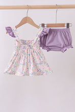 Purple floral smocked ruffle bloomer set - ARIA KIDS