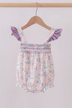 Purple floral smocked ruffle bubble - ARIA KIDS