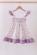 Purple floral smocked ruffle dress - ARIA KIDS