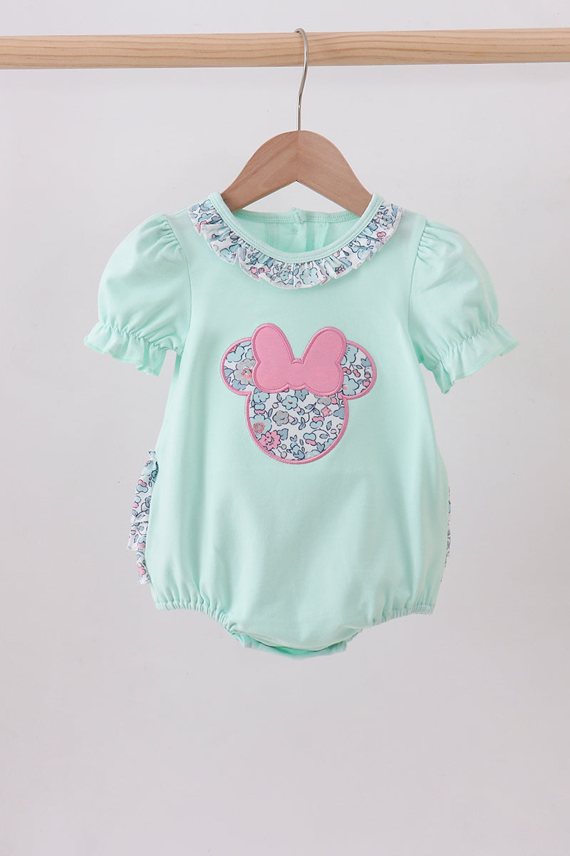 Mint floral character applique ruffle bubble - ARIA KIDS
