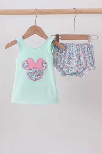 Mint floral character applique bloomer set - ARIA KIDS