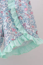Mint floral character applique ruffle shorts set - ARIA KIDS