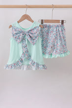 Mint floral character applique ruffle shorts set - ARIA KIDS
