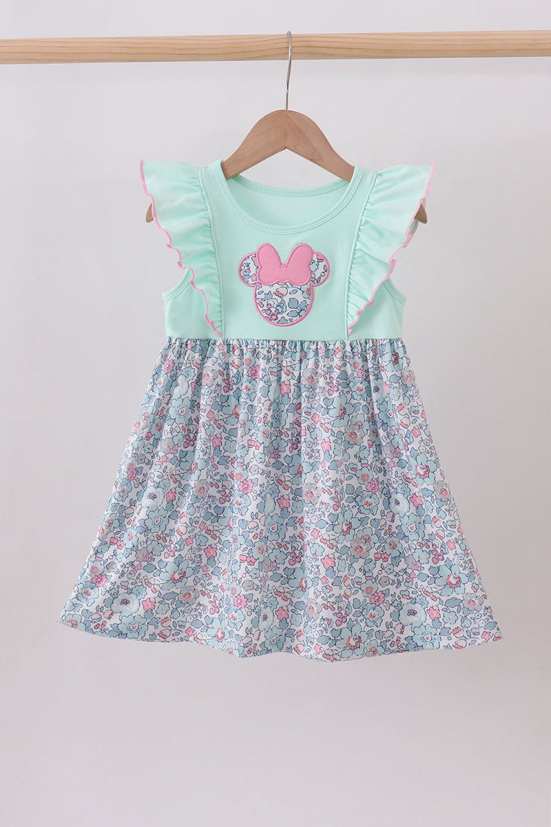 Mint floral character applique ruffle dress - ARIA KIDS