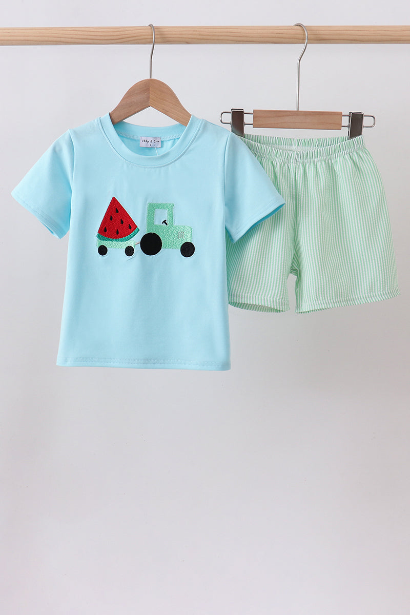 Blue watermelon truck seersucker shorts set - ARIA KIDS