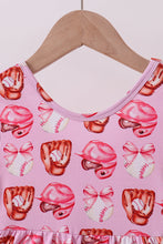 Pink bow baseball bamboo jumpsuit - ARIA KIDS