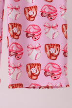 Pink bow baseball bamboo jumpsuit - ARIA KIDS