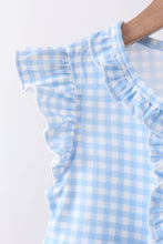 Blue cross bow embroidery ruffle gingham shorts set - ARIA KIDS