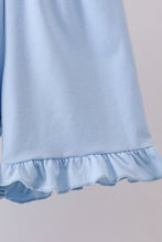 Blue cross bow embroidery ruffle gingham shorts set - ARIA KIDS
