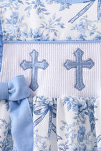 Blue floral cross smocked ruffle shorts set - ARIA KIDS