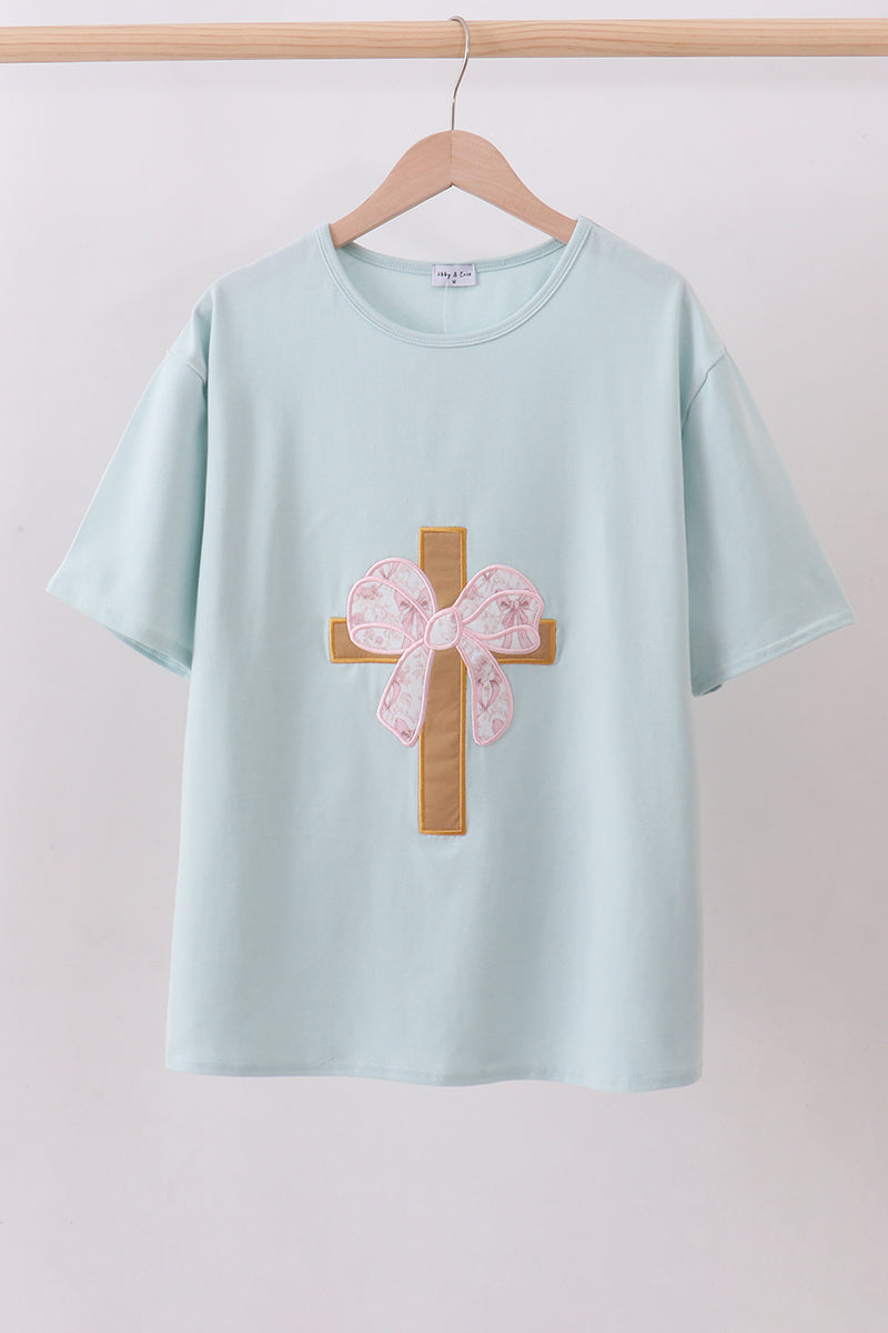 Blue bowknot cross applique top - ARIA KIDS