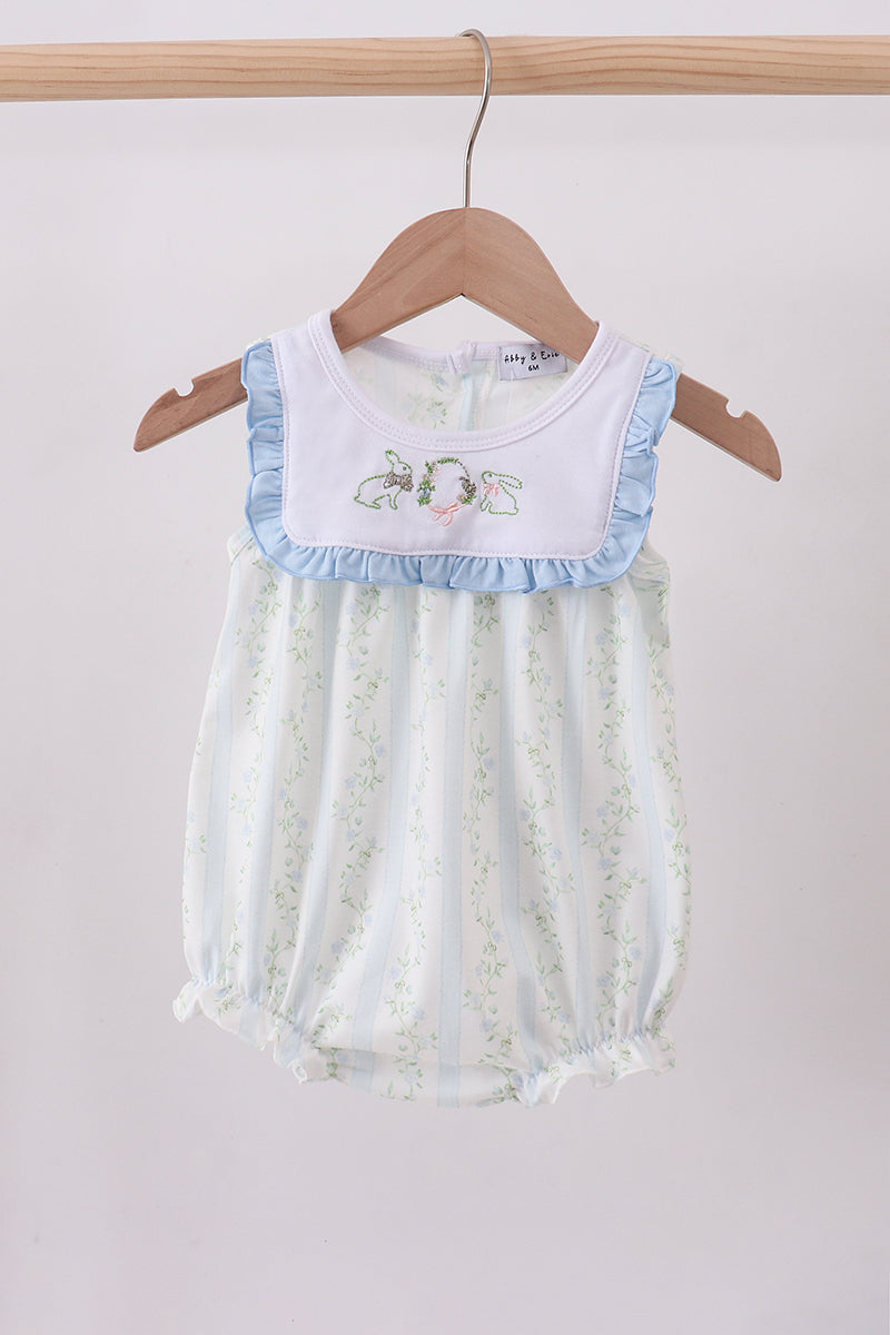 Floral bunny embroidery ruffle bubble - ARIA KIDS