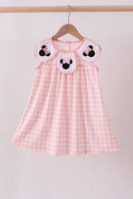 Pink character embroidery gingham dress - ARIA KIDS