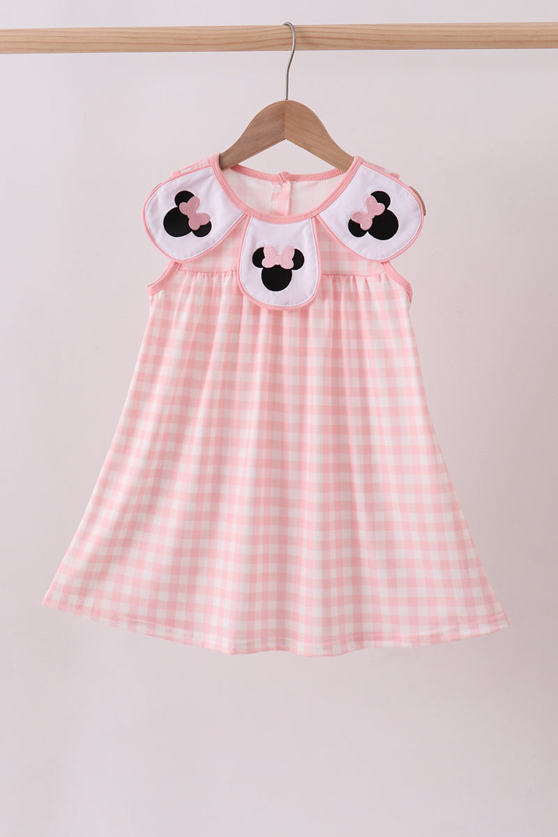 Pink character embroidery gingham dress - ARIA KIDS